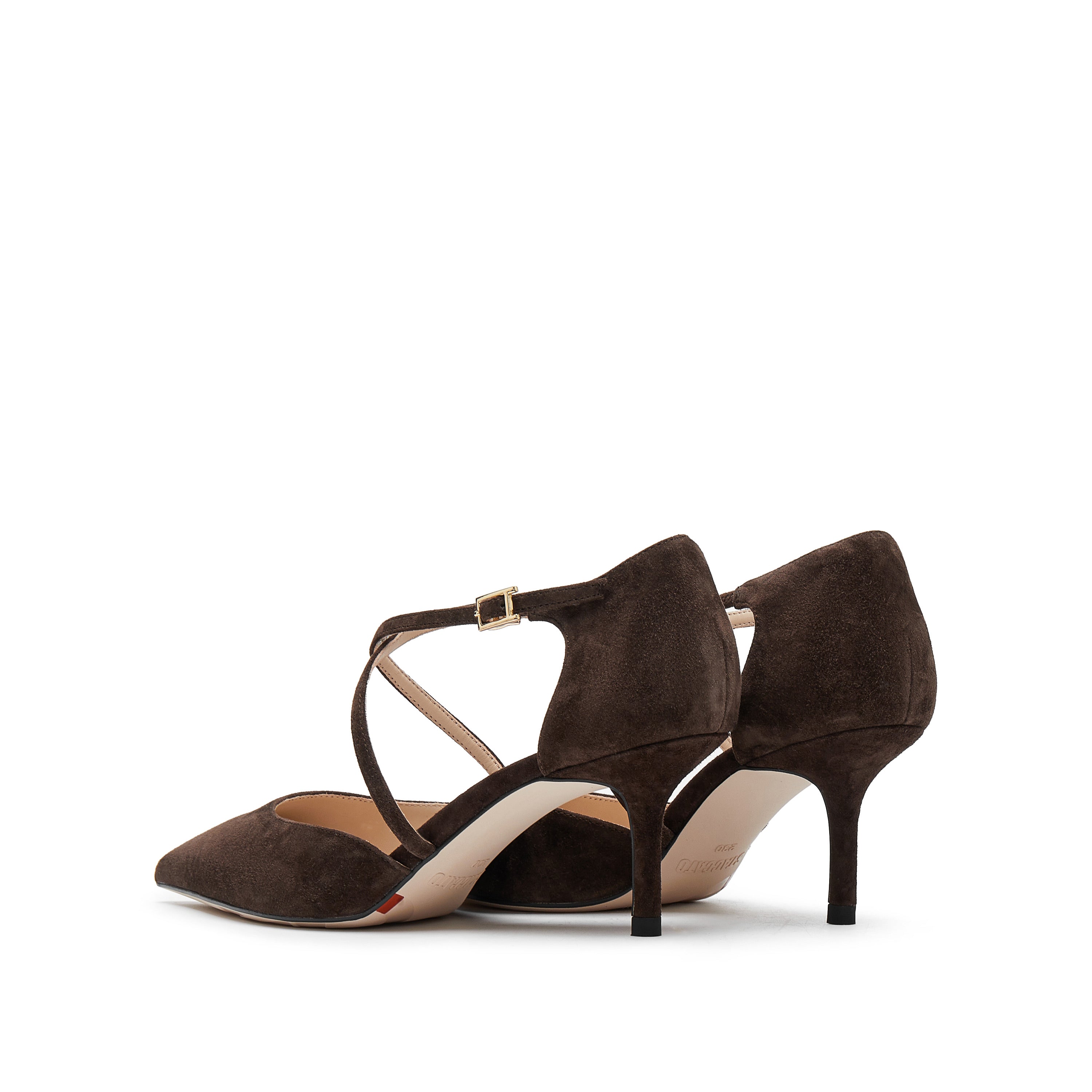 Brown Cross Strap Pointy Suede Pumps