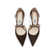 Brown Cross Strap Pointy Suede Pumps