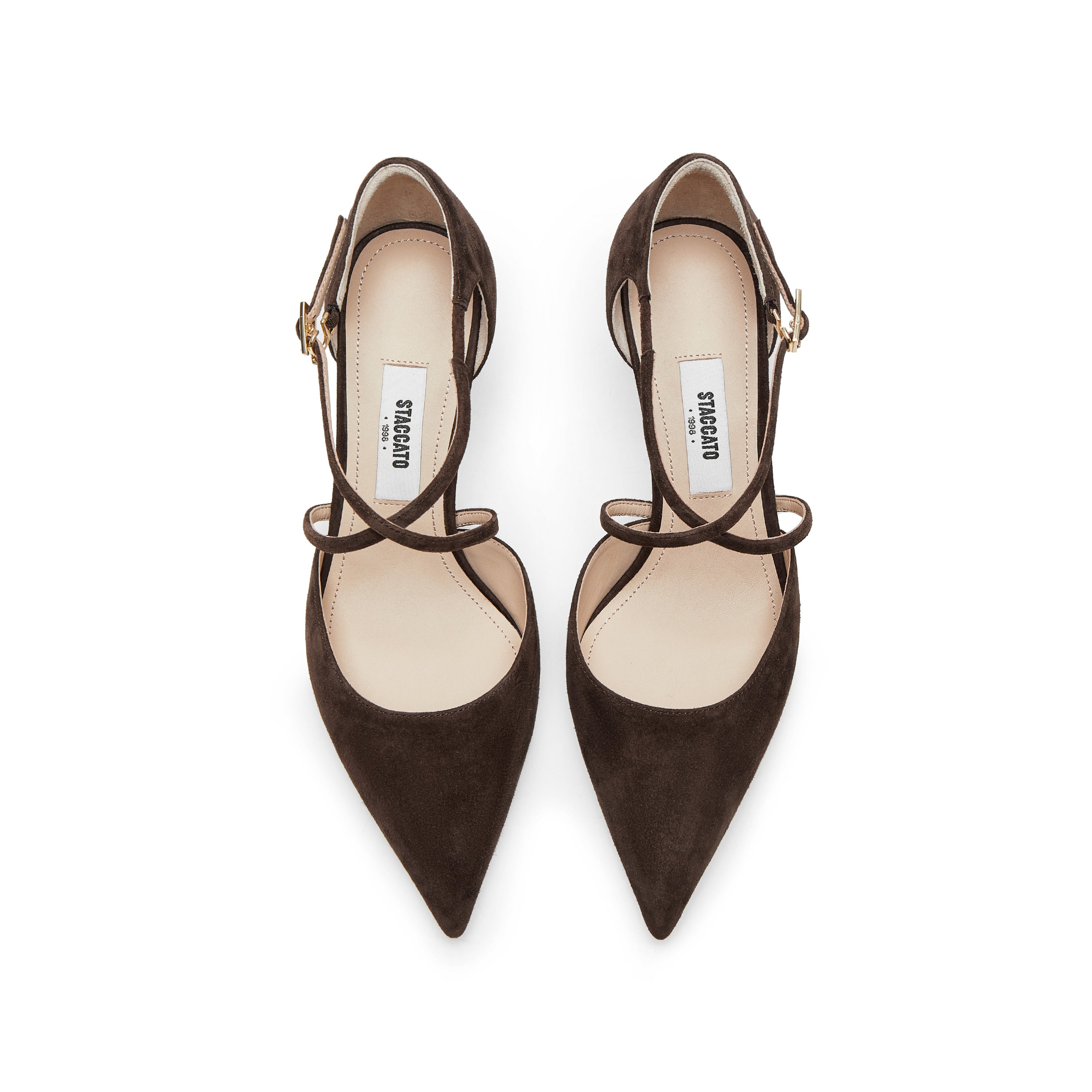 Brown Cross Strap Pointy Suede Pumps