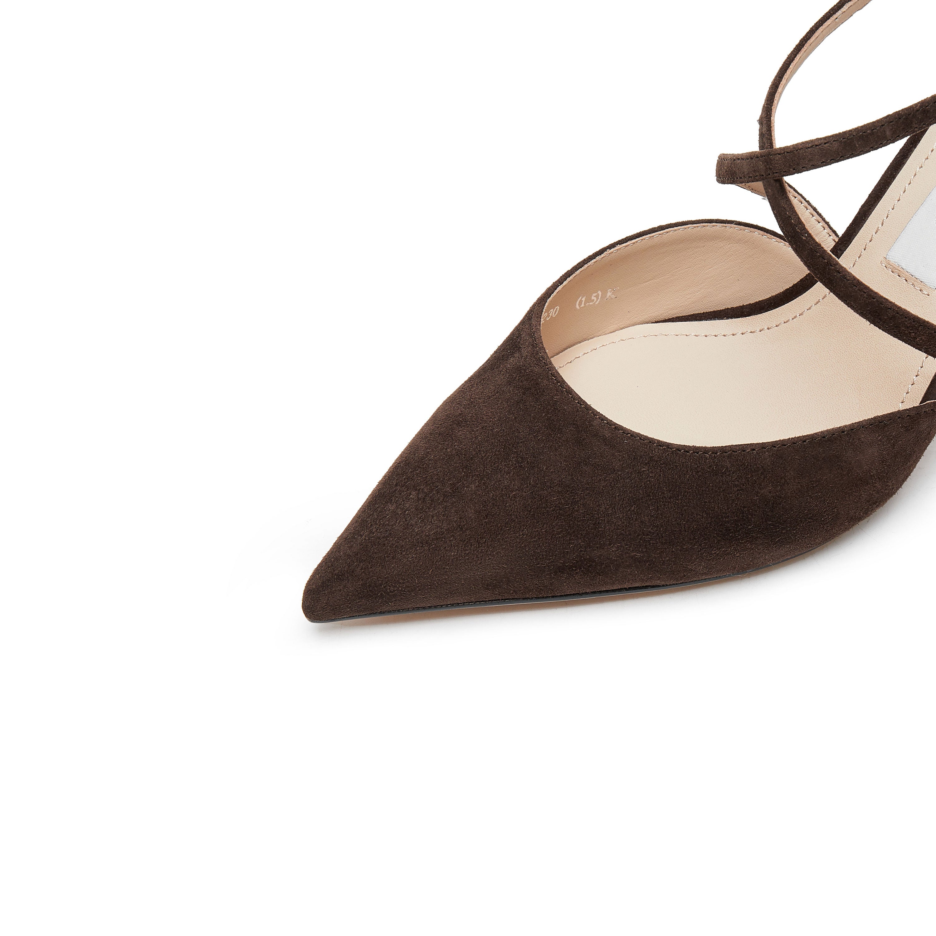 Brown Cross Strap Pointy Suede Pumps