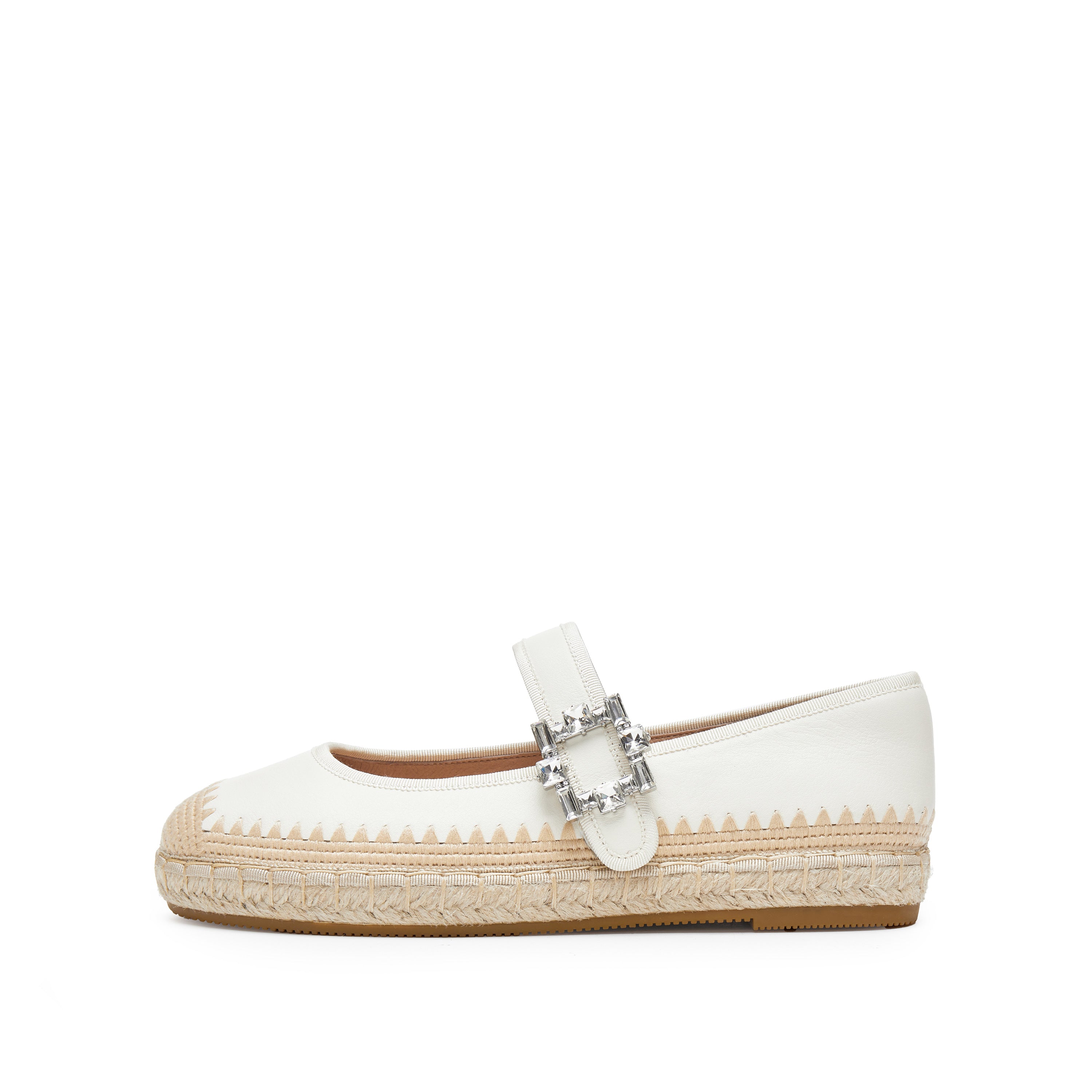 Beige Crystal Buckle Mary Jane Espadrilles