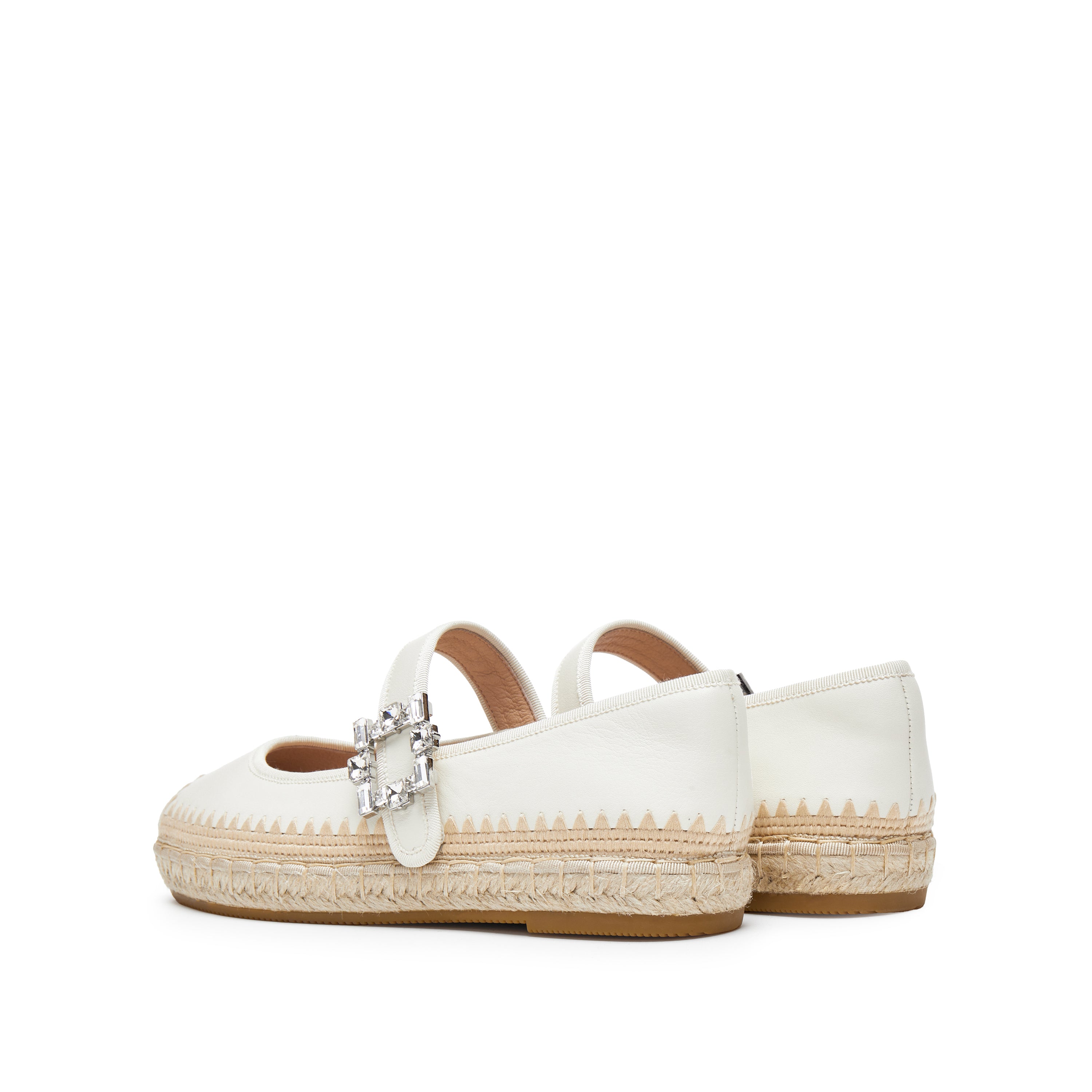 Beige Crystal Buckle Mary Jane Espadrilles