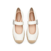 Beige Crystal Buckle Mary Jane Espadrilles