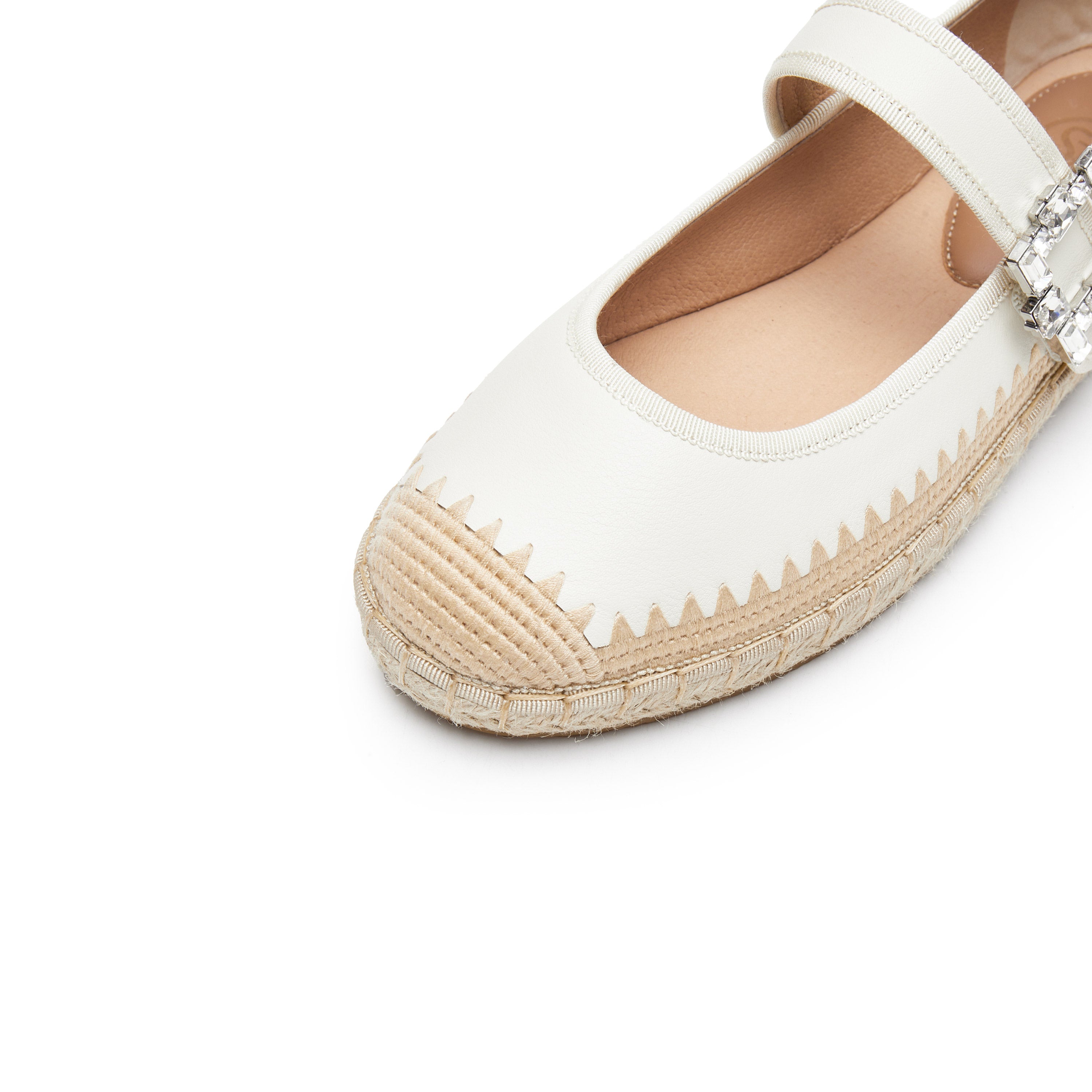Beige Crystal Buckle Mary Jane Espadrilles