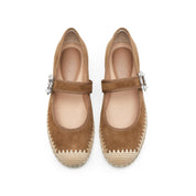 Brown Crystal Buckle Mary Jane Espadrilles