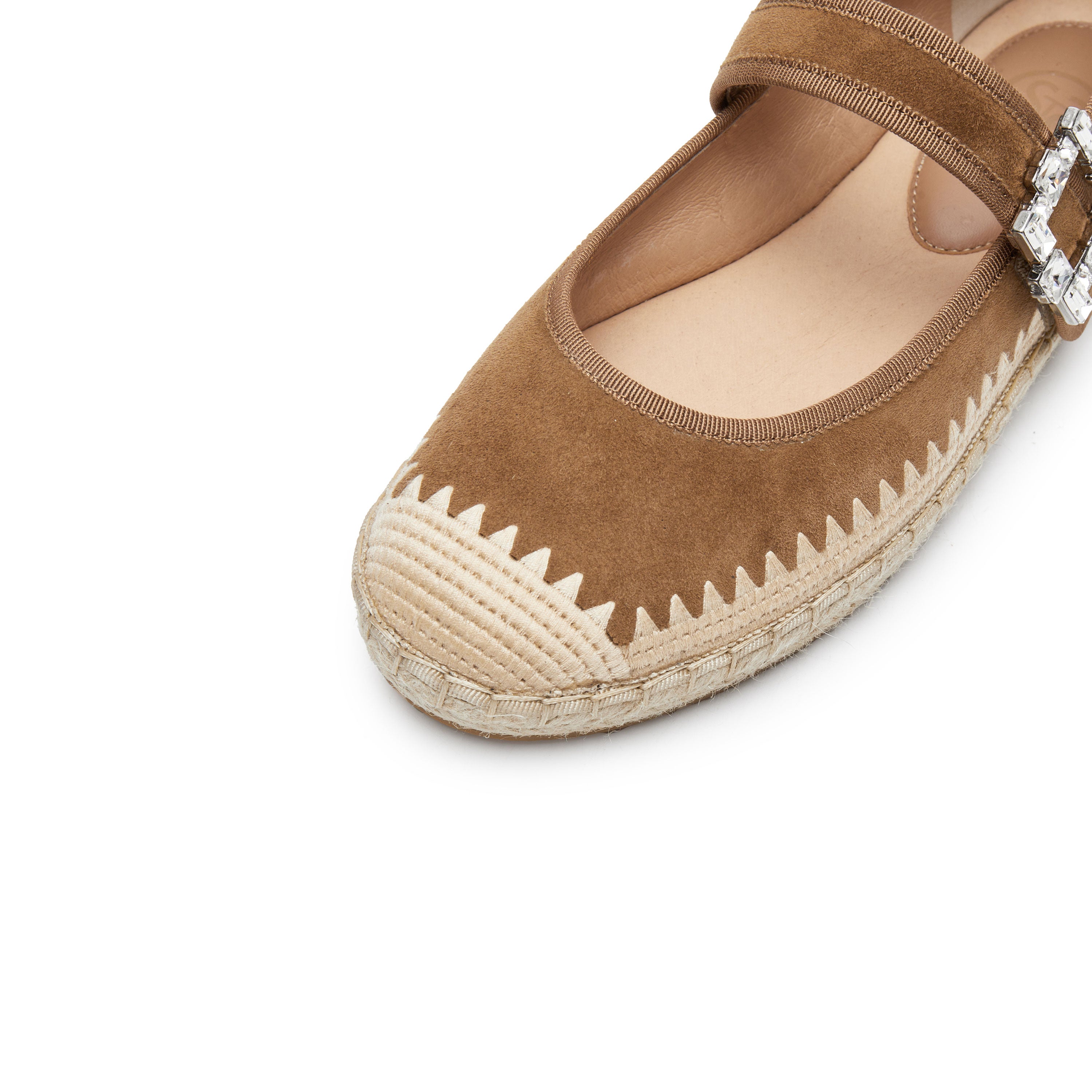 Brown Crystal Buckle Mary Jane Espadrilles