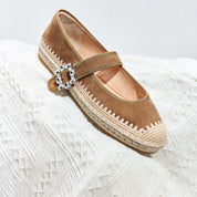 Brown Crystal Buckle Mary Jane Espadrilles