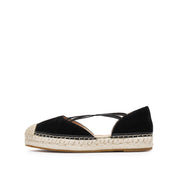 Black Suede Cross Strappy Espadrille Flat