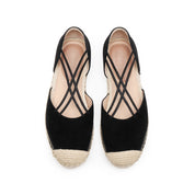 Black Suede Cross Strappy Espadrille Flat