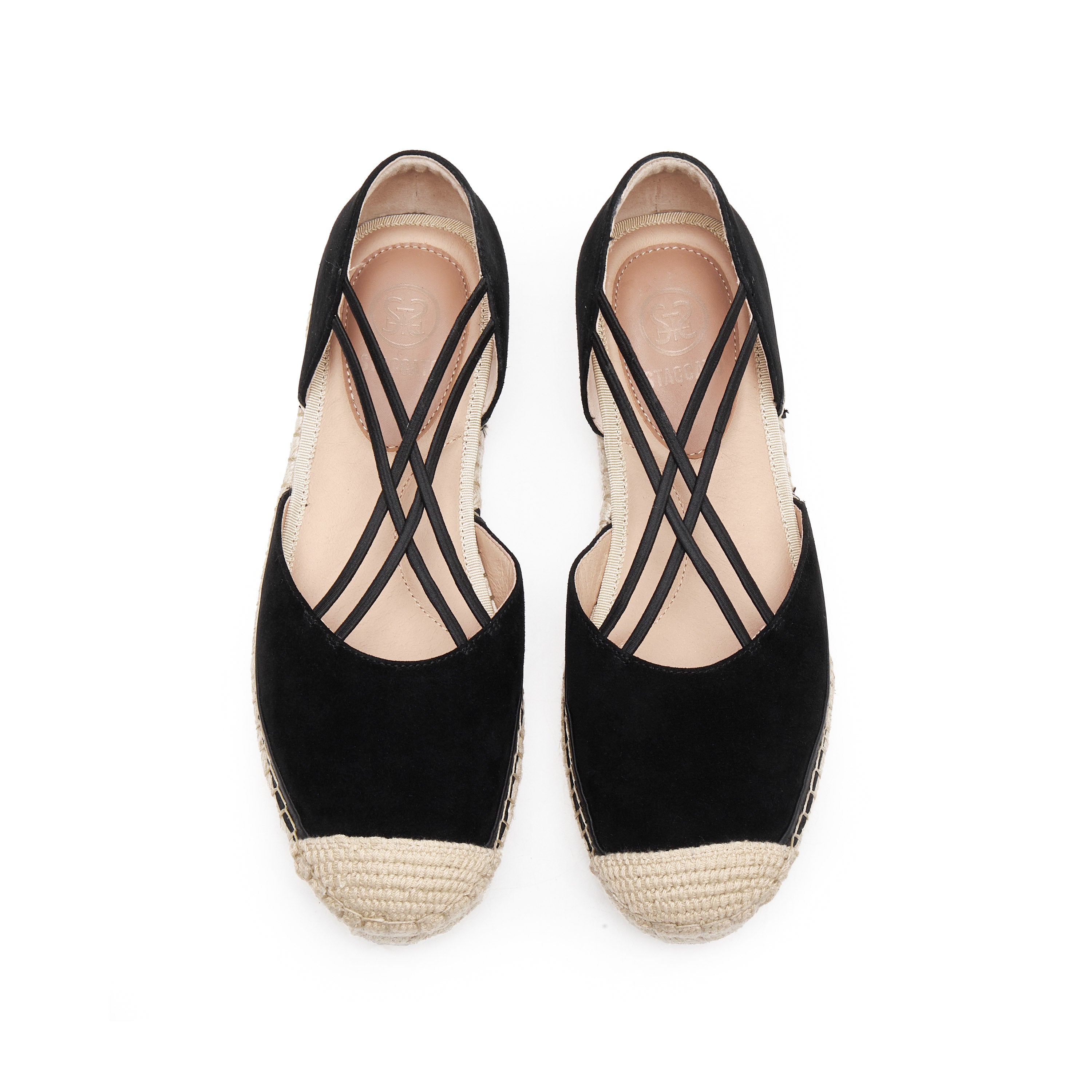 Black Suede Cross Strappy Espadrille Flat