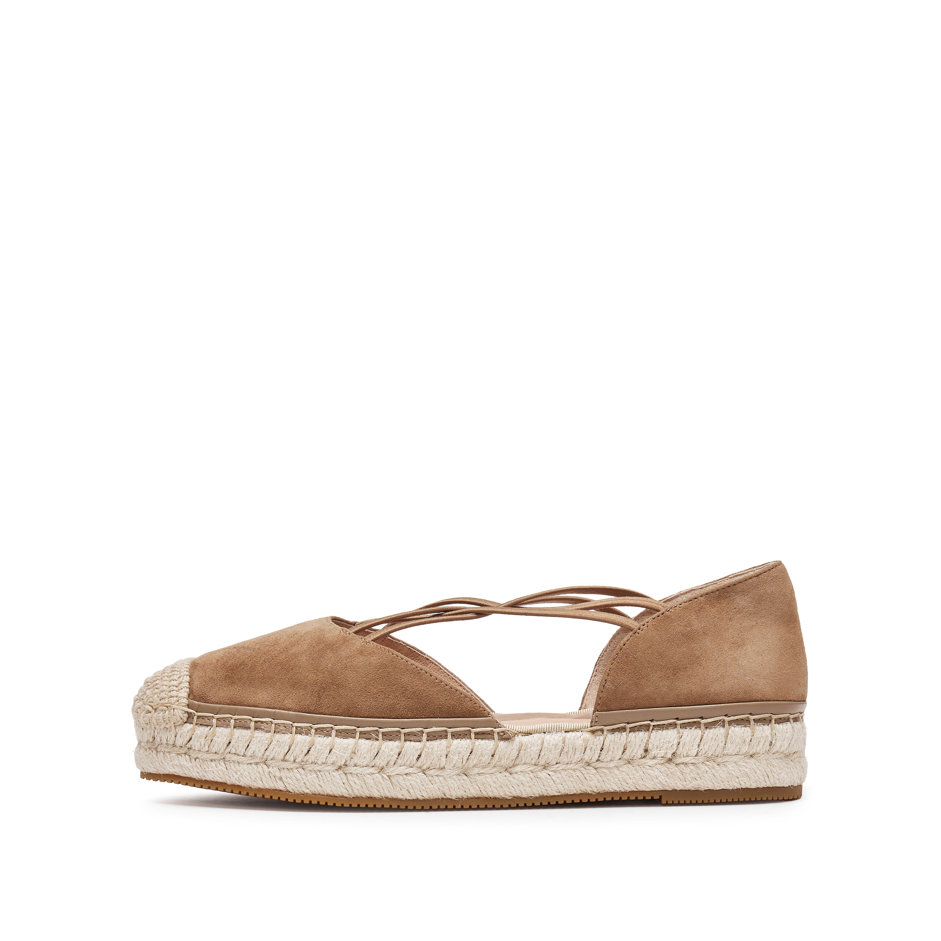 Brown Suede Cross Strappy Espadrille Flat