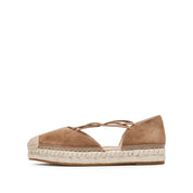 Brown Suede Cross Strappy Espadrille Flat