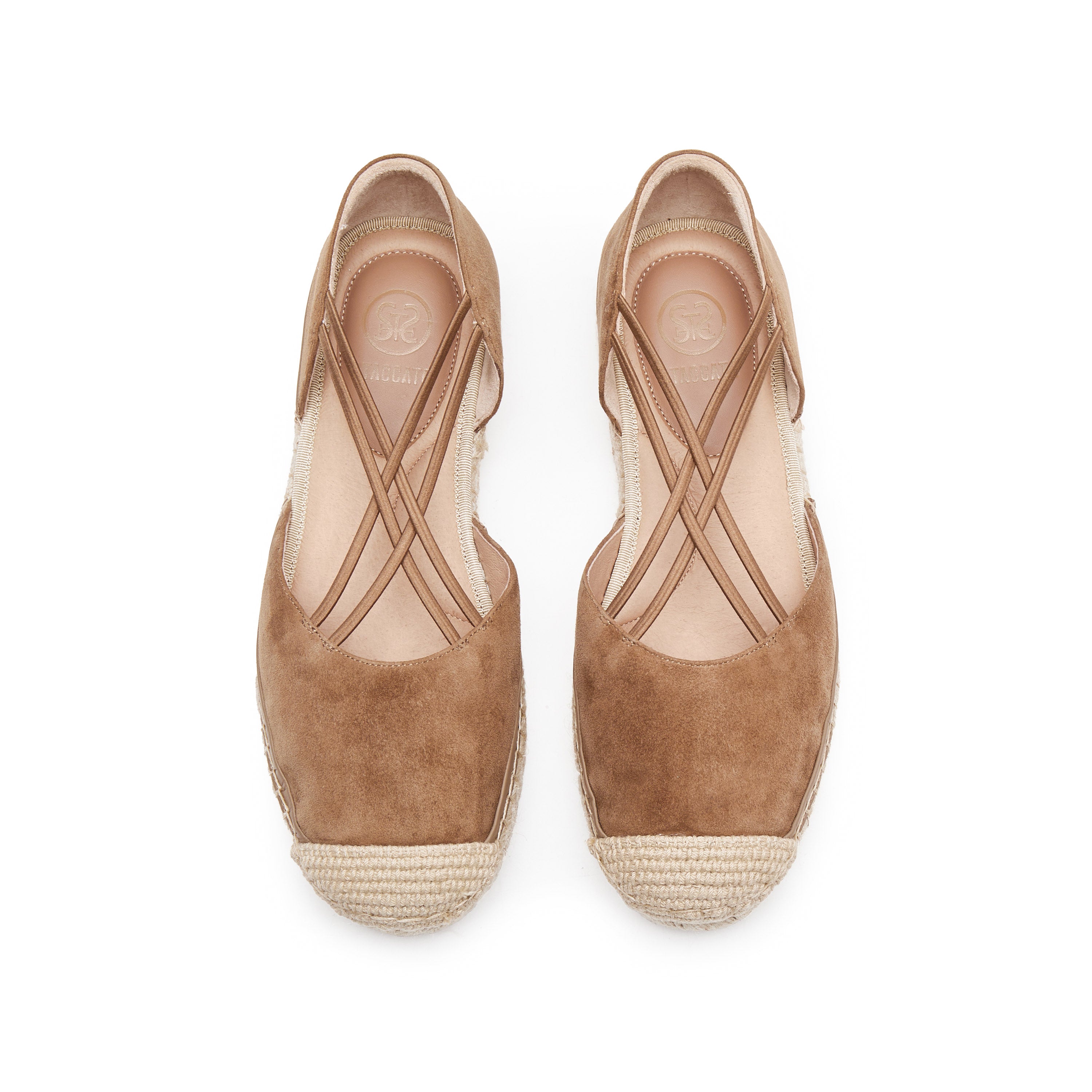 Brown Suede Cross Strappy Espadrille Flat