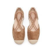 Brown Suede Cross Strappy Espadrille Flat