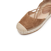 Brown Suede Cross Strappy Espadrille Flat