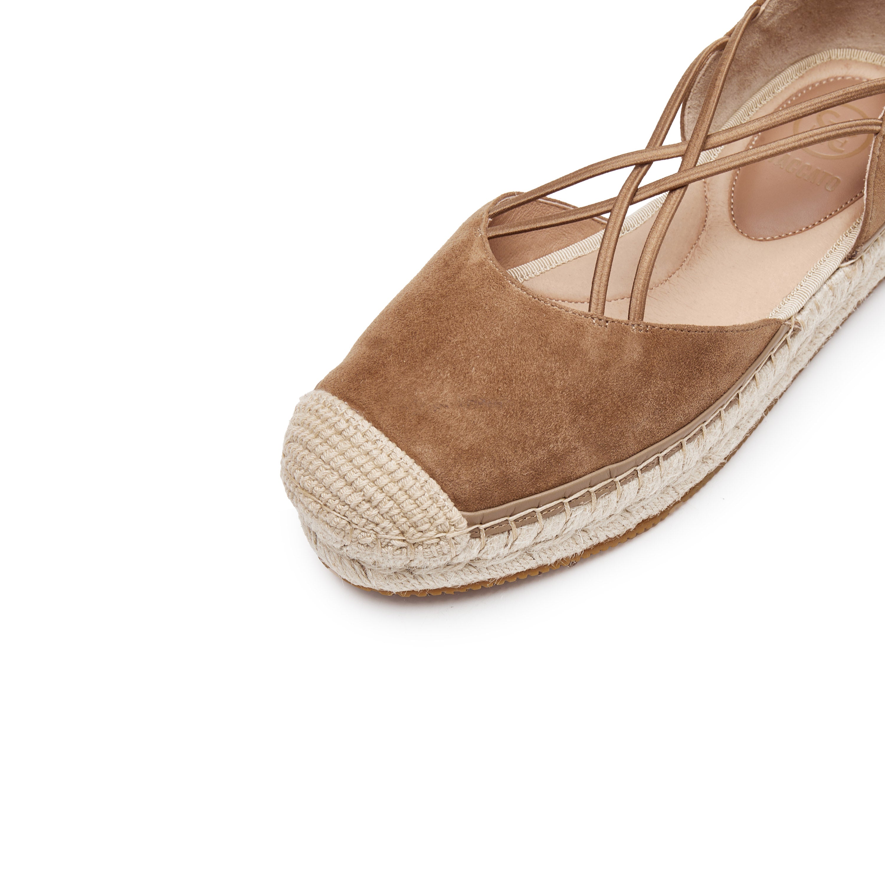Brown Suede Cross Strappy Espadrille Flat