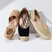 Brown Suede Cross Strappy Espadrille Flat