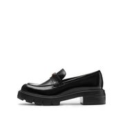 Black Signature Golden Seagull Leather Loafers