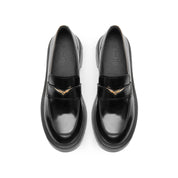 Black Signature Golden Seagull Leather Loafers