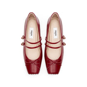 Red Bow Strappy Ballerina Flats