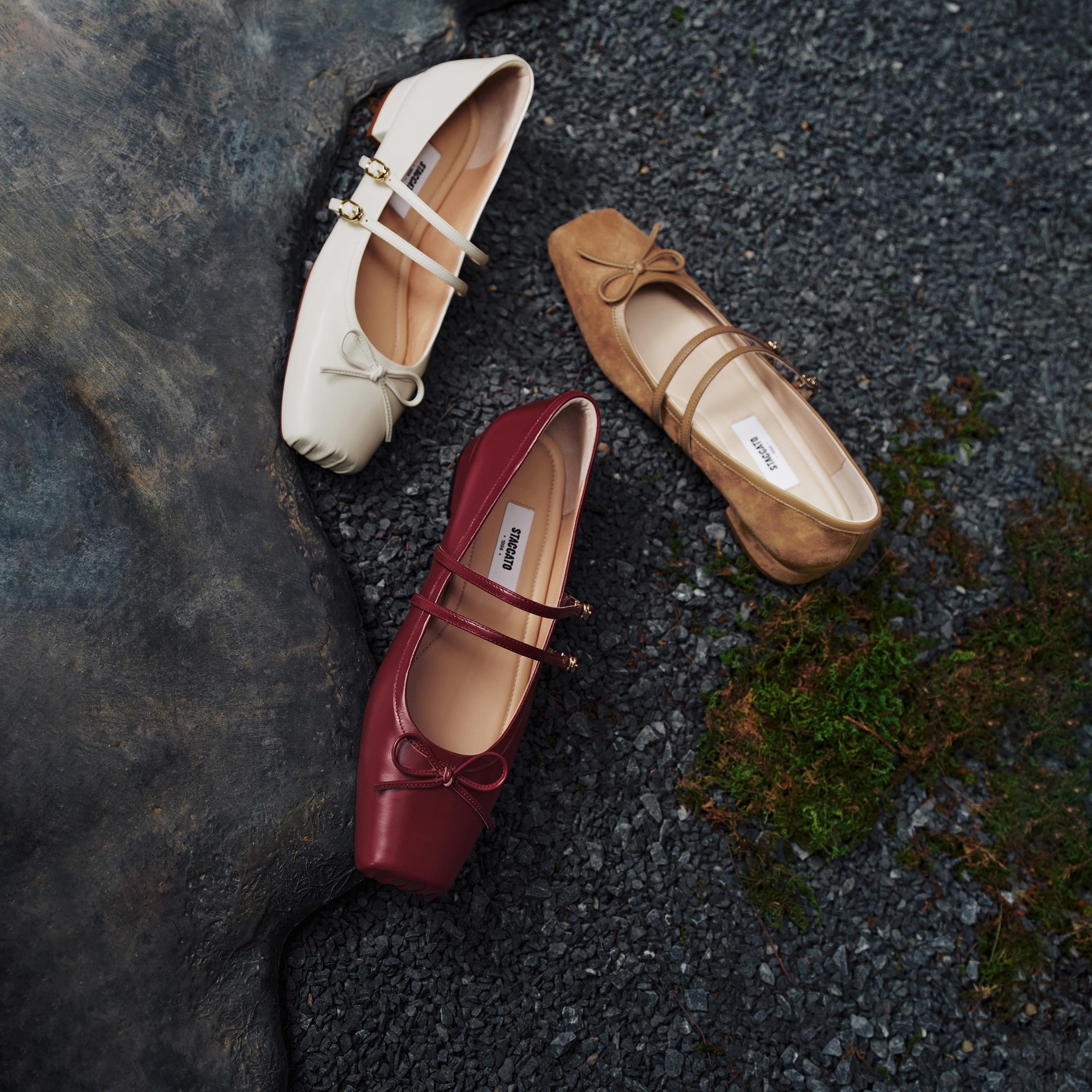 Red Bow Strappy Ballerina Flats