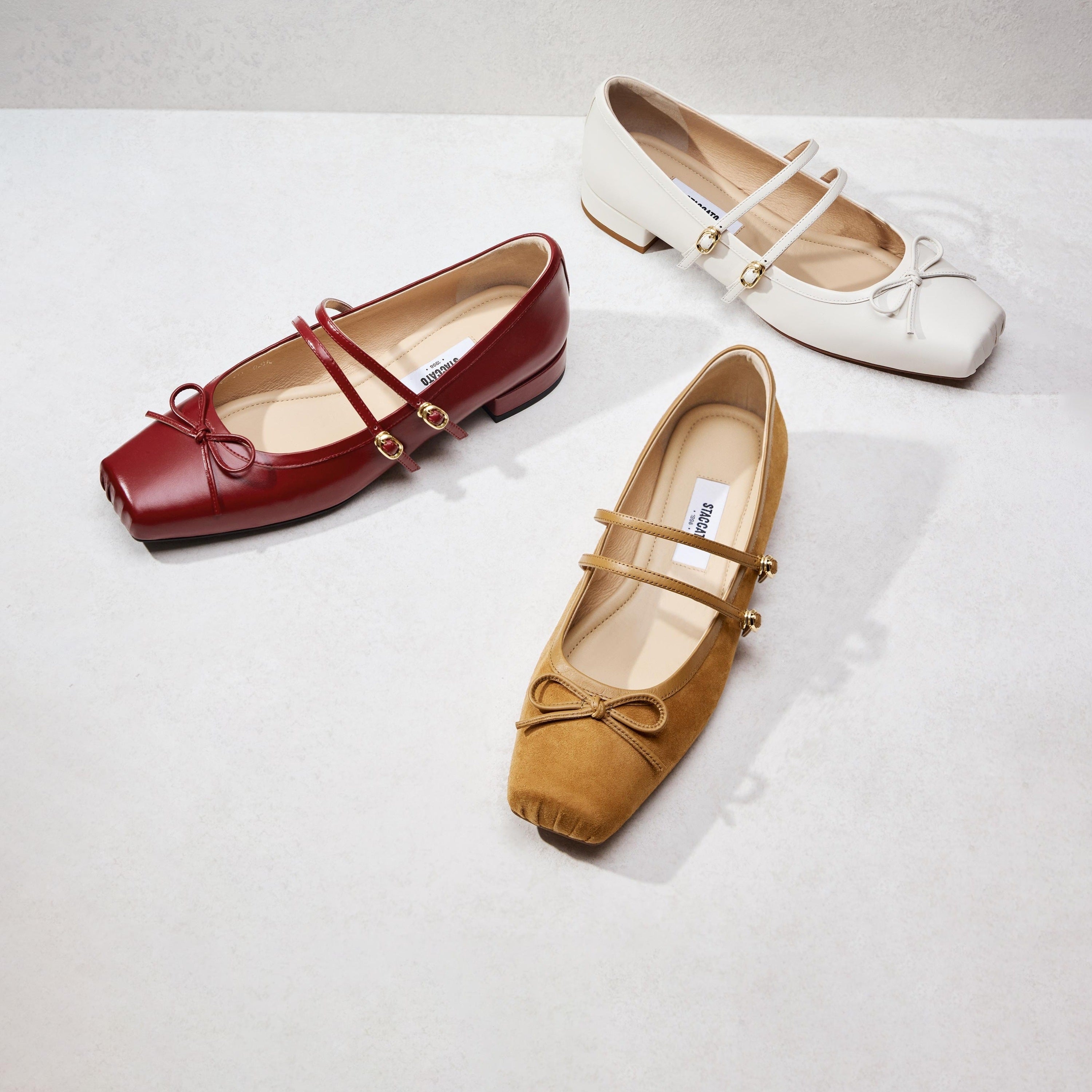 Red Bow Strappy Ballerina Flats