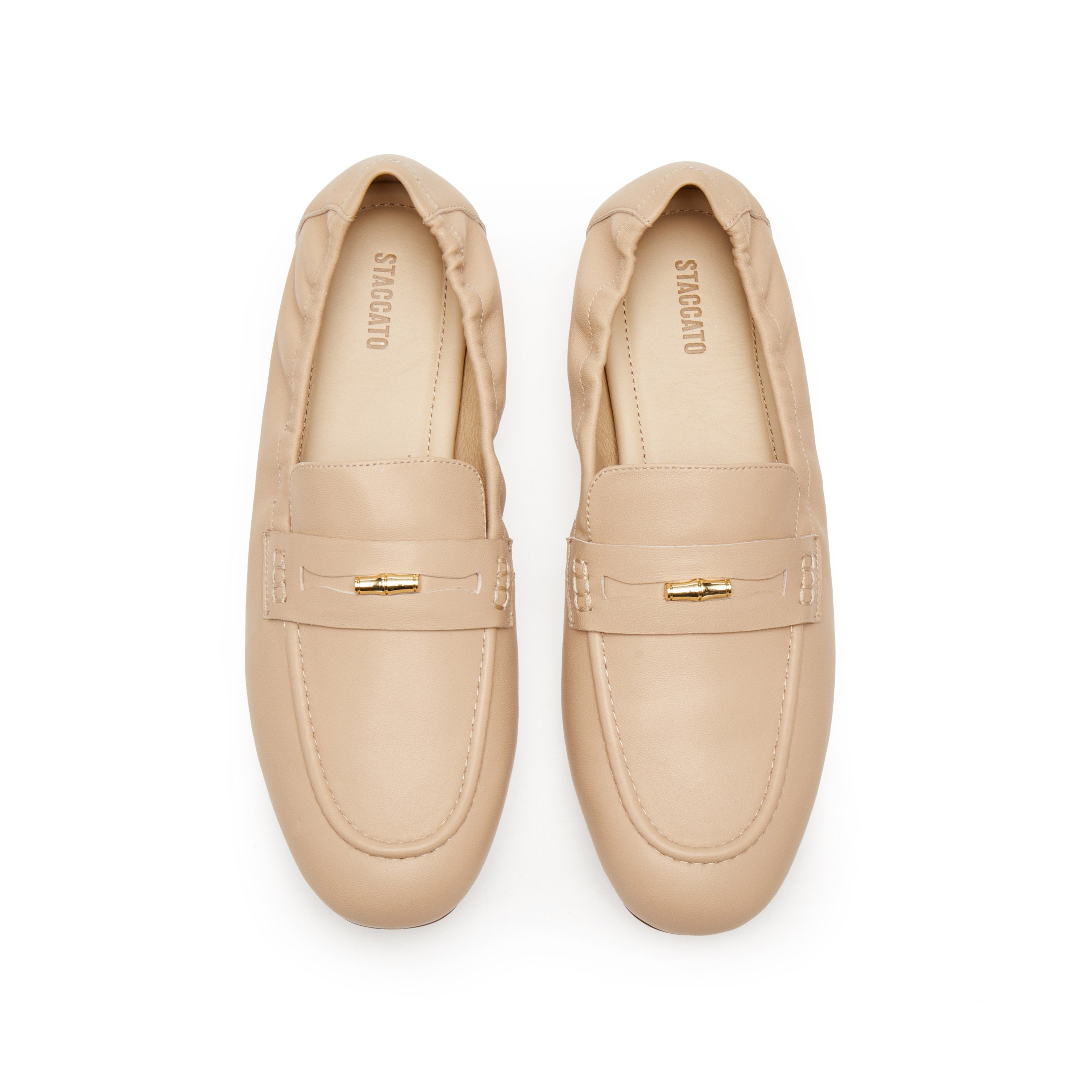 Taupe Golden Bamboo Leather Loafers