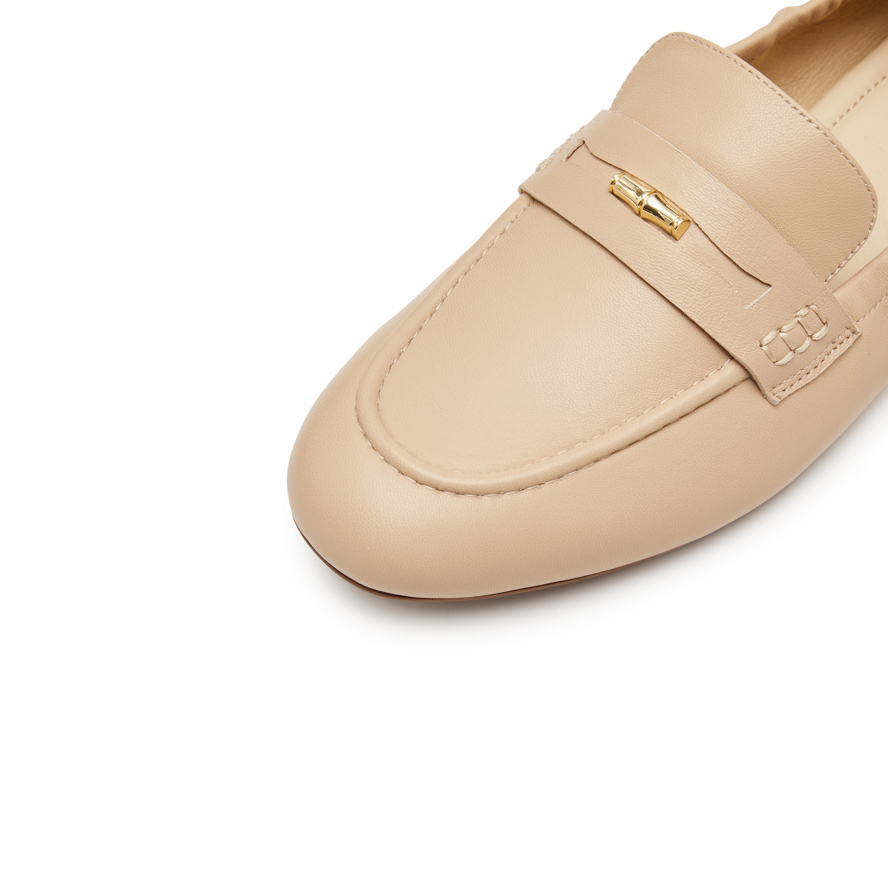 Taupe Golden Bamboo Leather Loafers