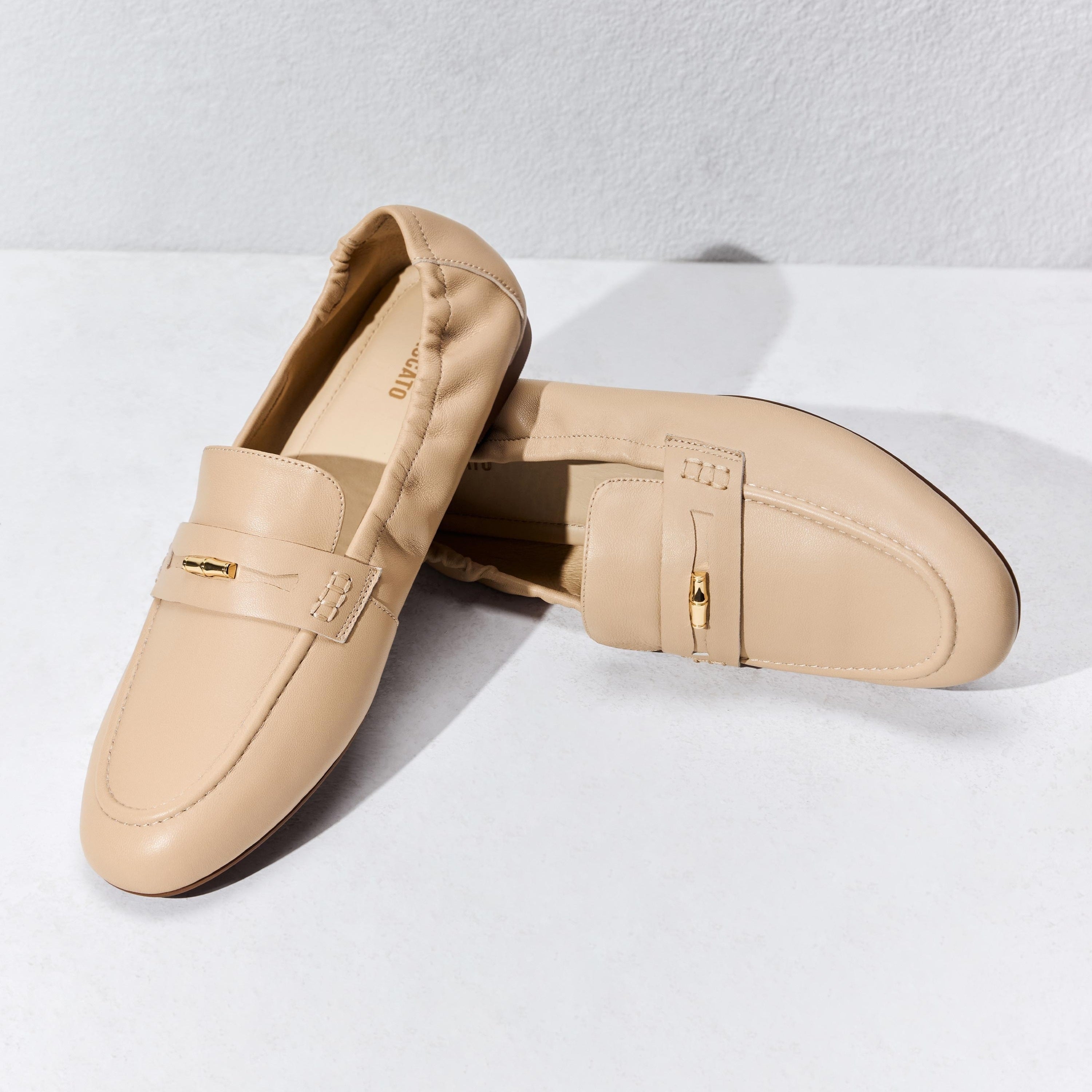 Taupe Golden Bamboo Leather Loafers