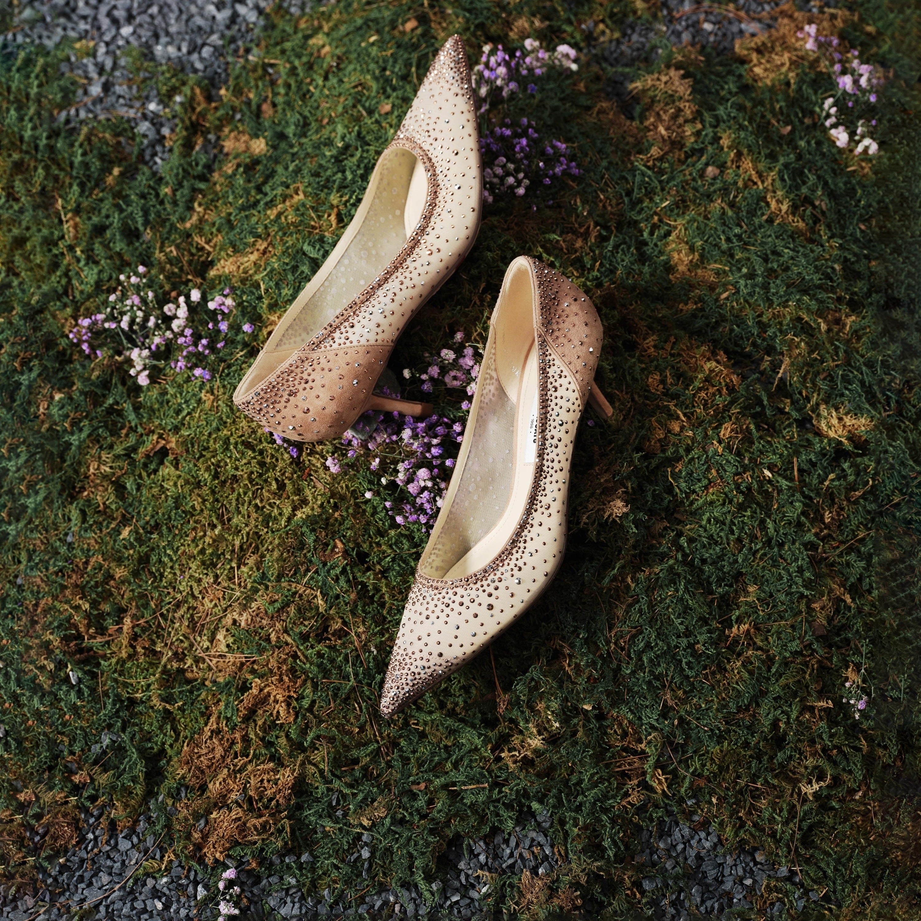 Pastel Crystal-embellished Mesh Pumps