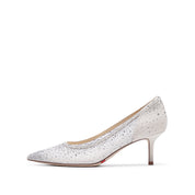 White Crystal-embellished Mesh Pumps