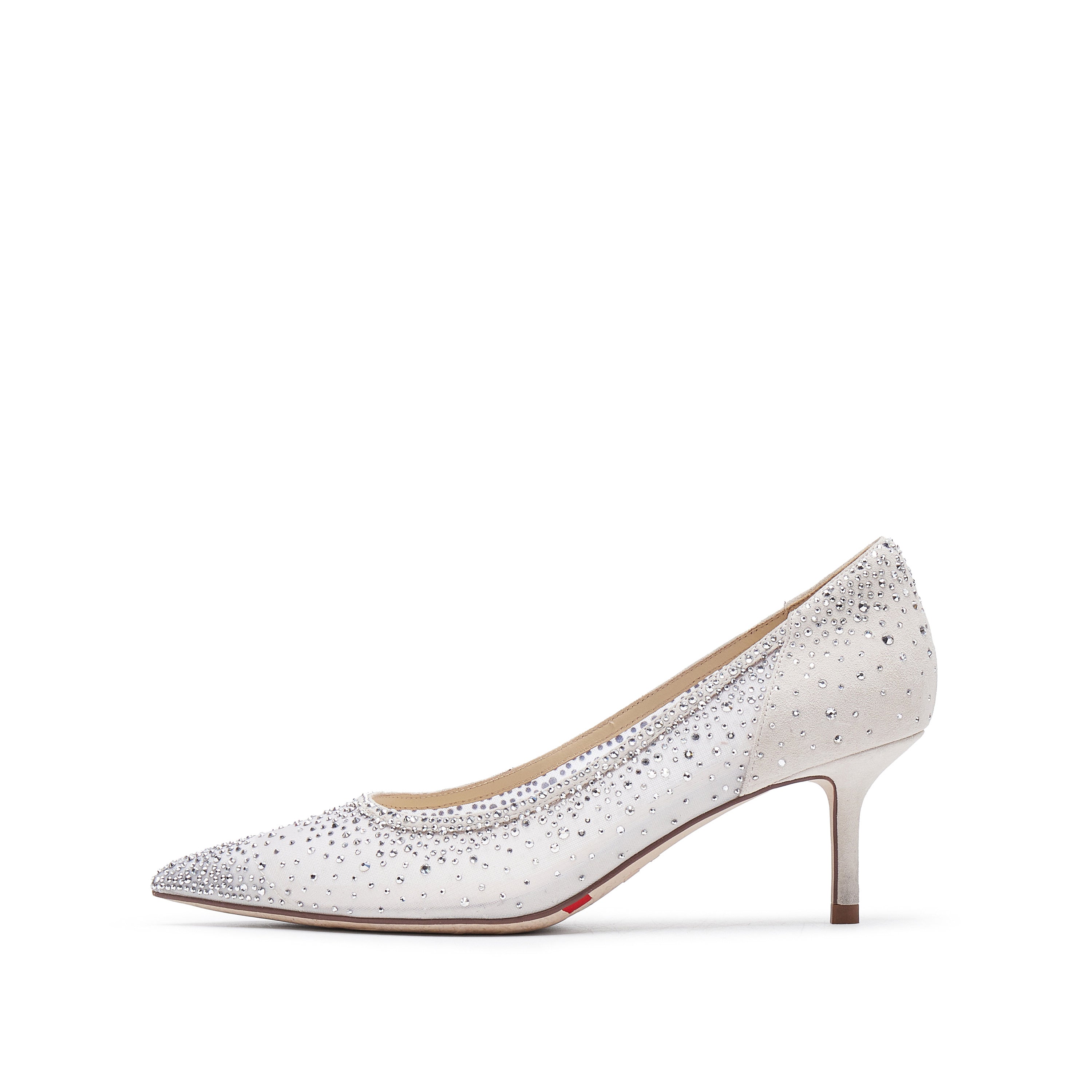 White Crystal-embellished Mesh Pumps