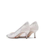 White Crystal-embellished Mesh Pumps
