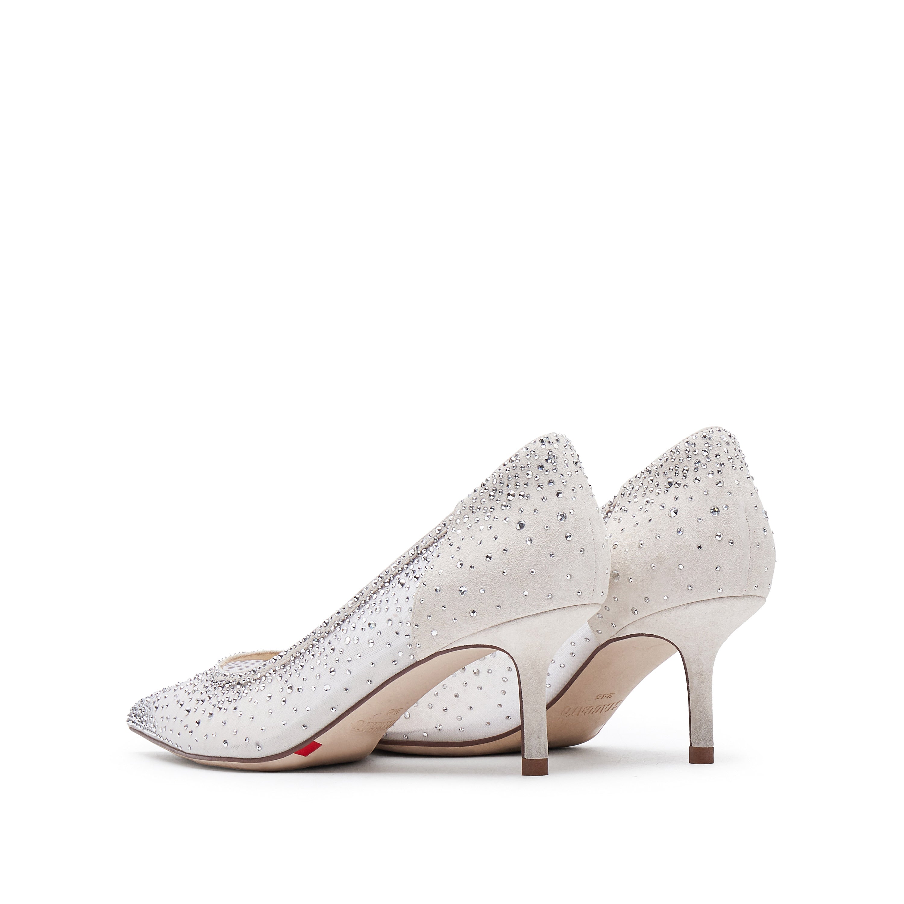 White Crystal-embellished Mesh Pumps