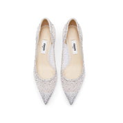 White Crystal-embellished Mesh Pumps