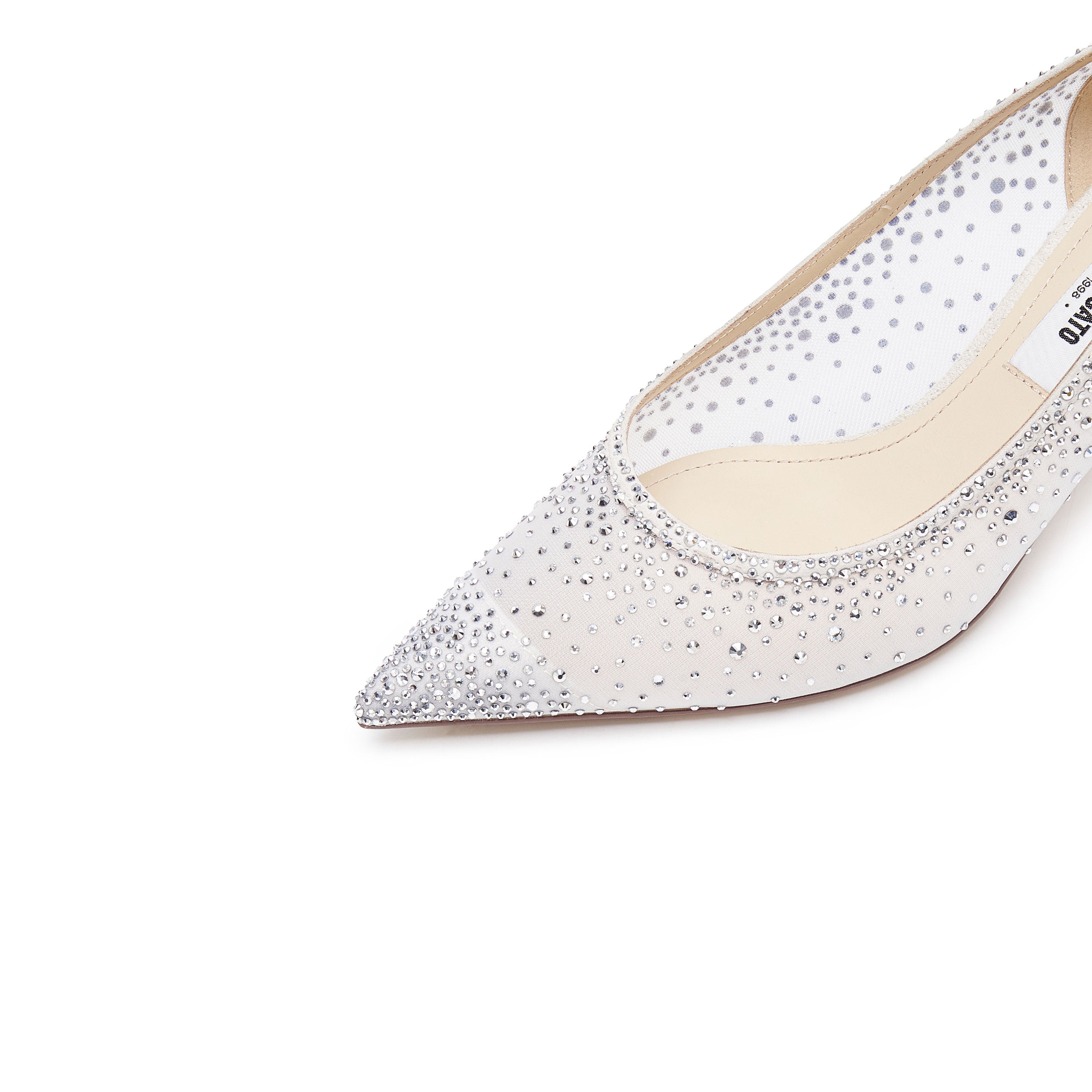 White Crystal-embellished Mesh Pumps