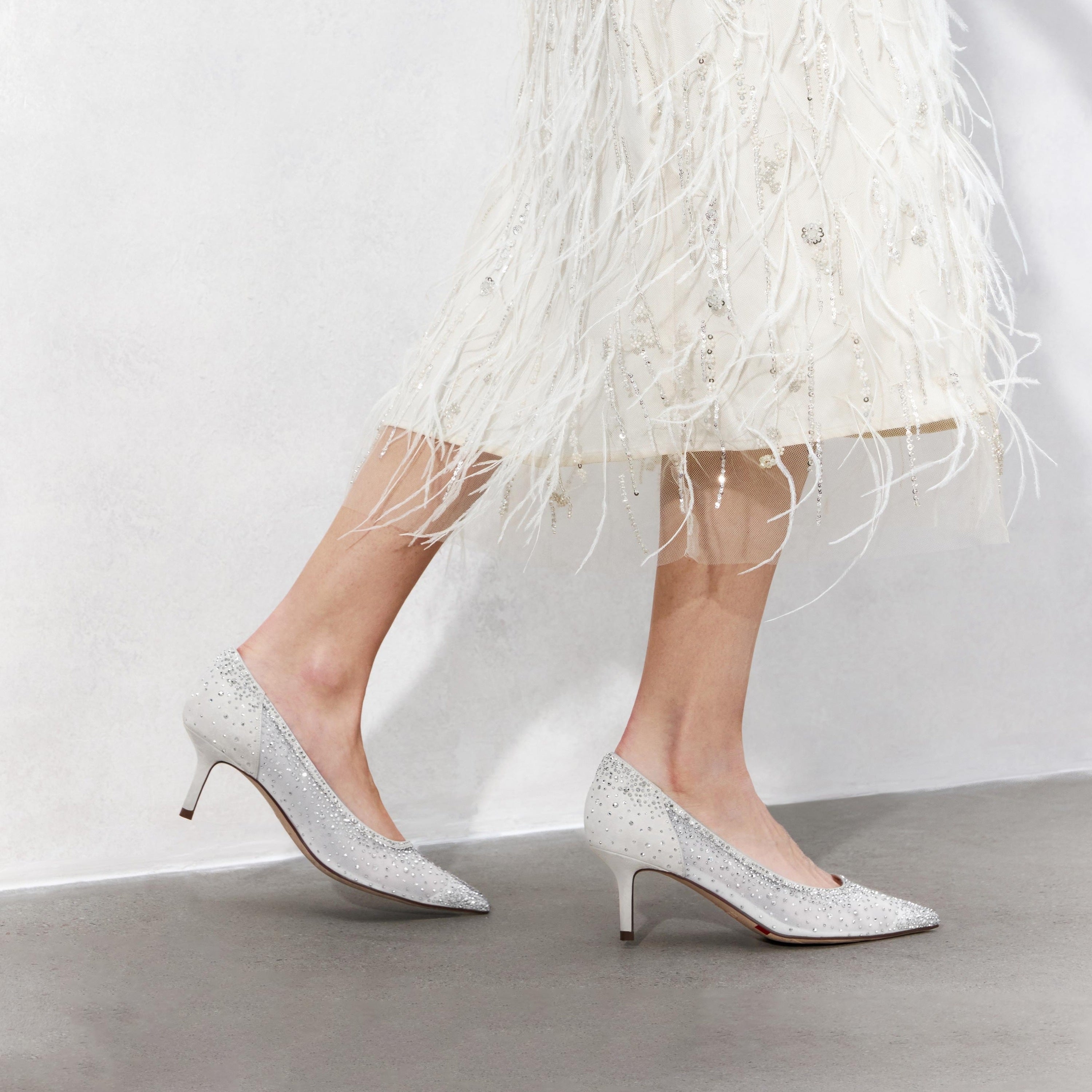 White Crystal-embellished Mesh Pumps