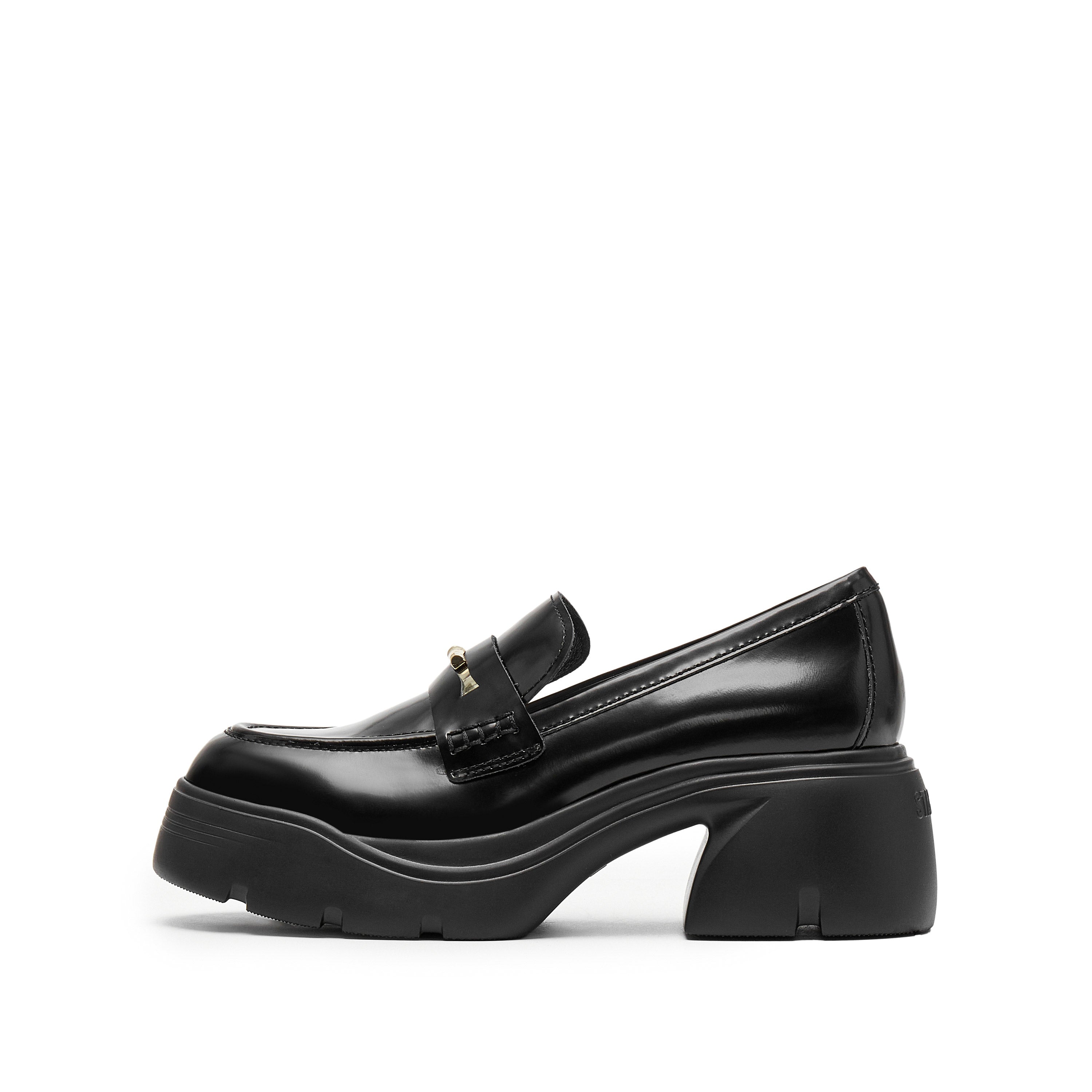 Black Golden Bamboo Platform Leather Loafers