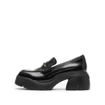 Load image into Gallery viewer, Black Golden Bamboo Platform Leather Loafers
