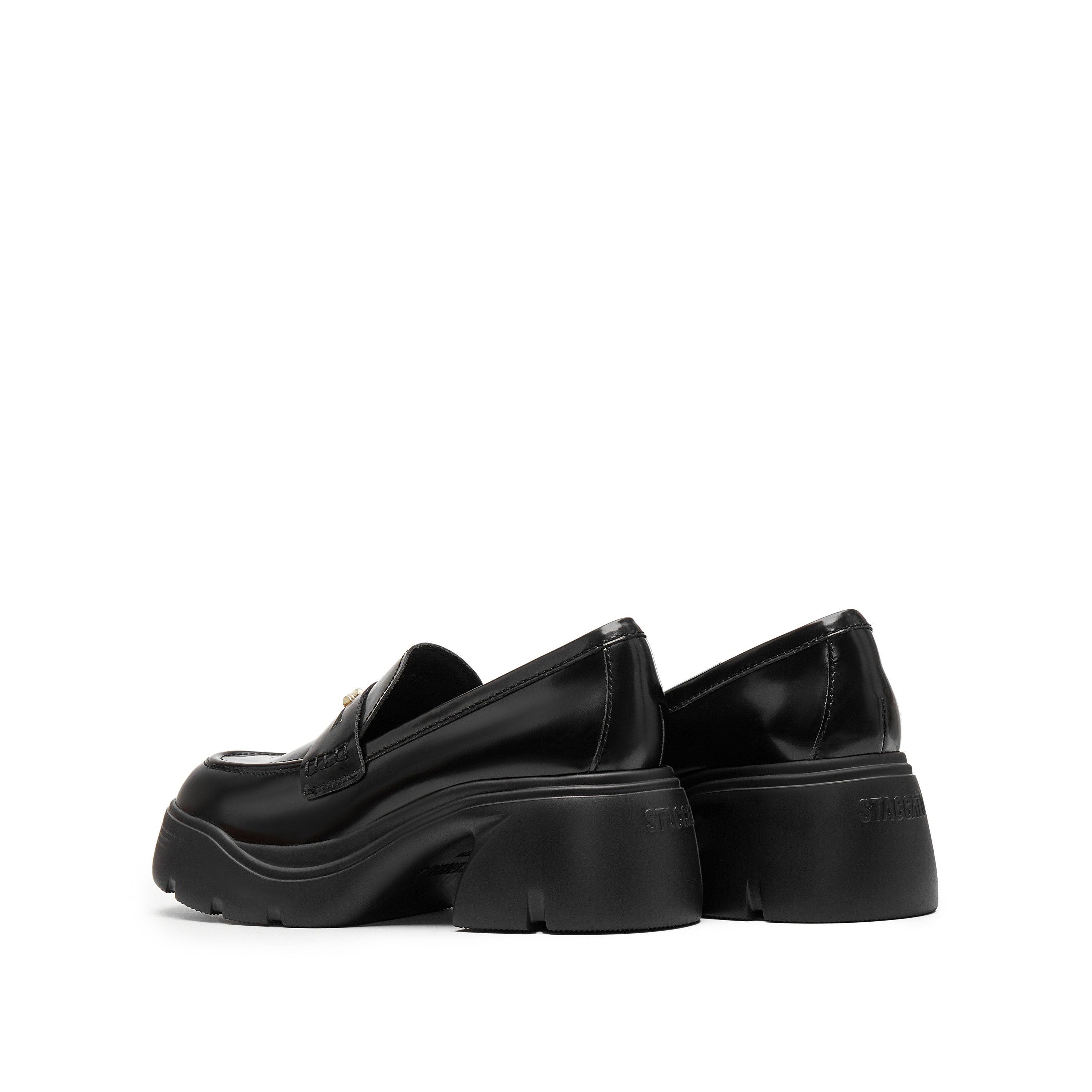 Black Golden Bamboo Platform Leather Loafers