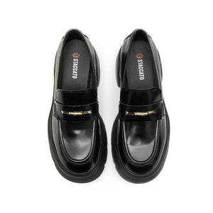 Black Golden Bamboo Platform Leather Loafers