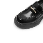 Load image into Gallery viewer, Black Golden Bamboo Platform Leather Loafers
