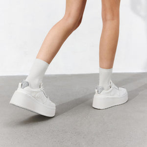 White Glitter Platform Leather Sneakers