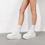 Load image into Gallery viewer, White Glitter Platform Leather Sneakers
