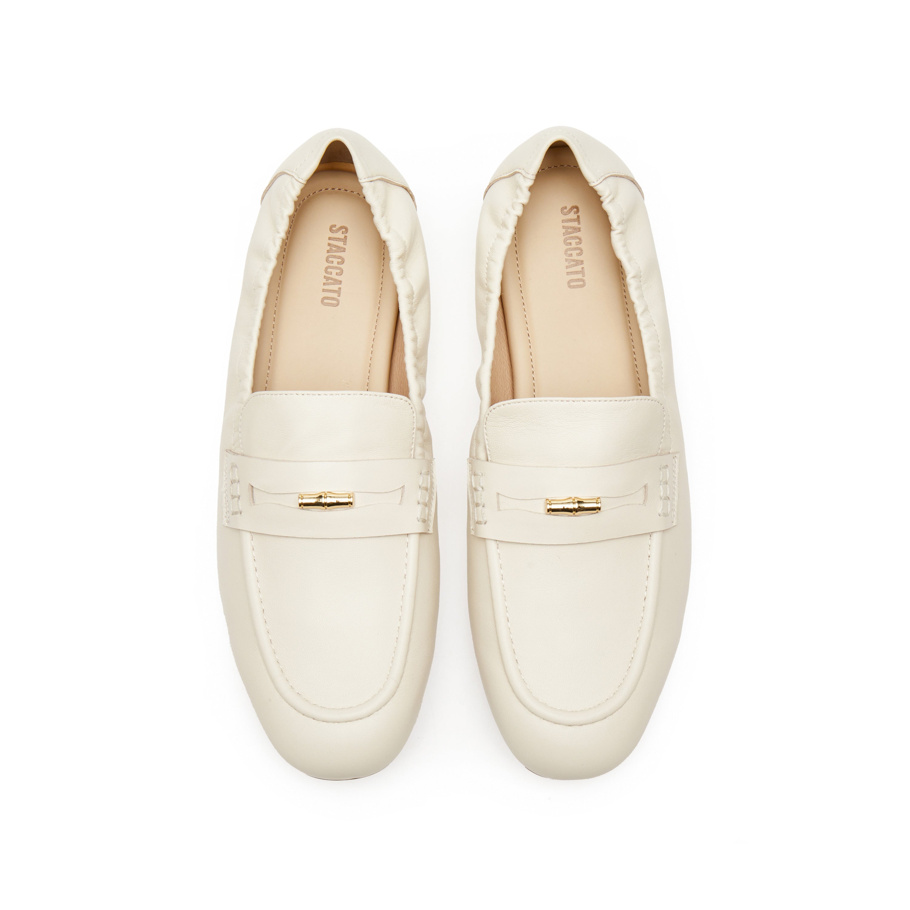 Beige Golden Bamboo Leather Loafers
