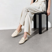 Beige Golden Bamboo Leather Loafers