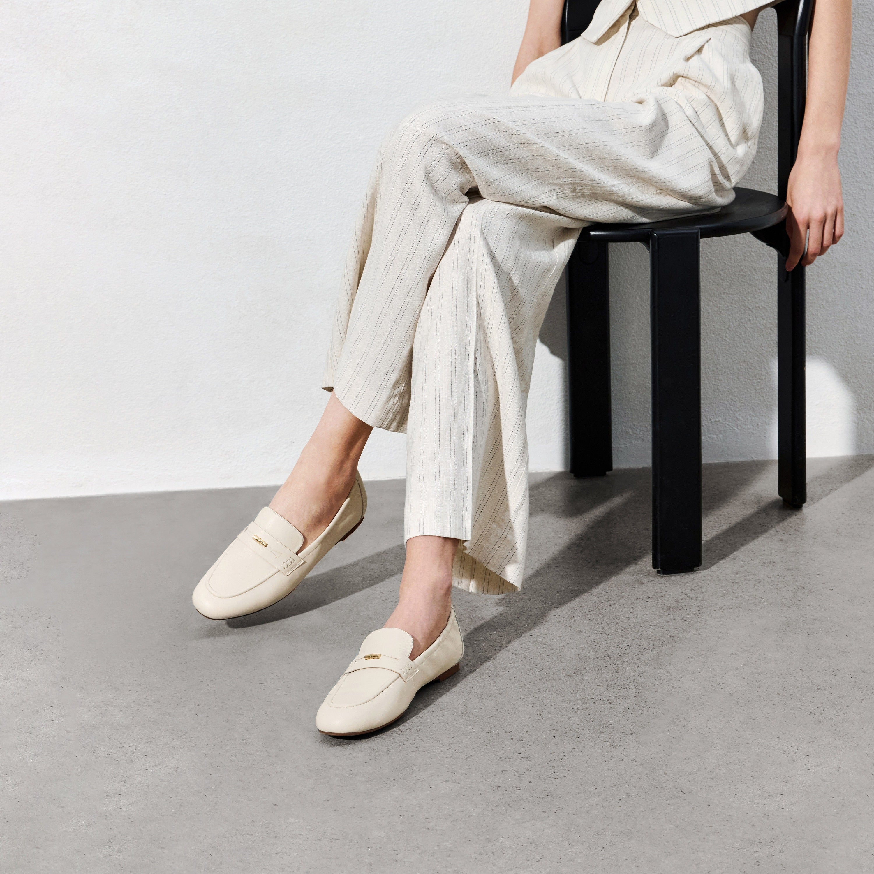 Beige Golden Bamboo Leather Loafers