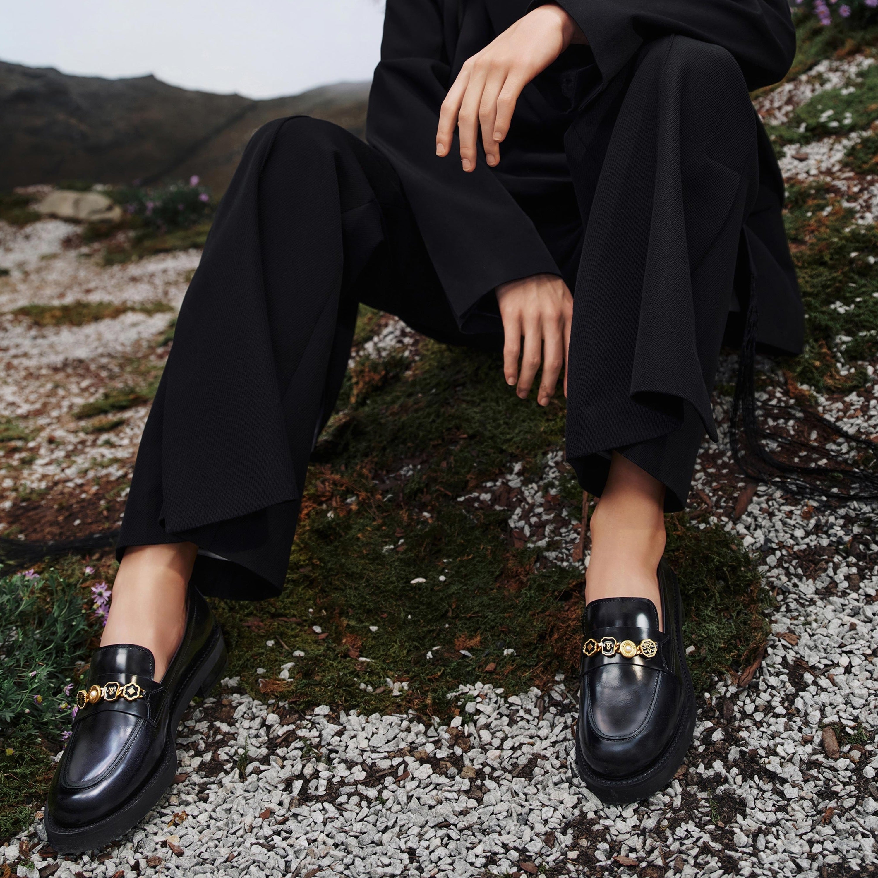 Black Signature Charms Leather Loafers