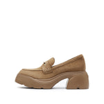 Load image into Gallery viewer, Khaki Golden Bamboo Platform Suede Loafers
