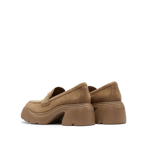 Khaki Golden Bamboo Platform Suede Loafers